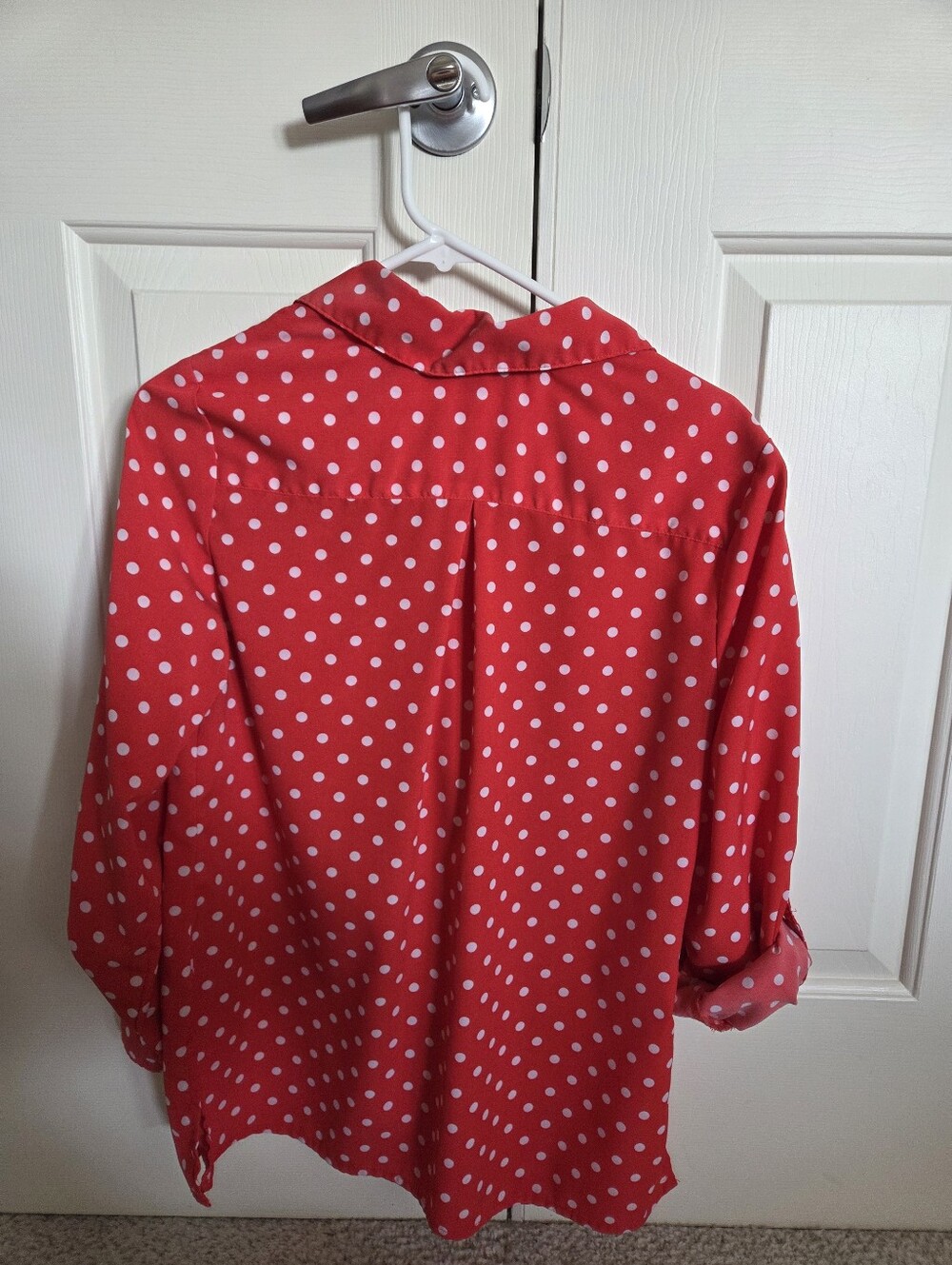 Notations Red and White Polka Dot Button-Up Blouse - Picture 2 of 6